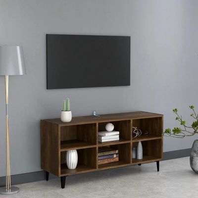 vidaXL TV skrinka, kovové nohy, hnedý dub 103,5x30x50 cm