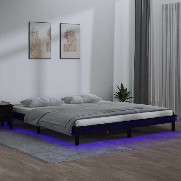 vidaXL Posteľný rám s LED čierny 120x200 cm masívne drevo