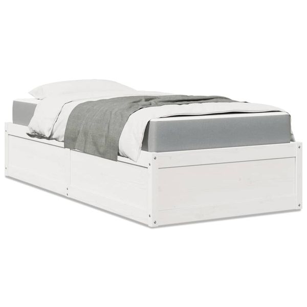 vidaXL Posteľ s matracom biela 90x200 cm masívna borovica