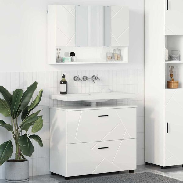 vidaXL Sada kúpeľňového nábytku so zásuvkou 2 pcs Vysoký lesk bielej