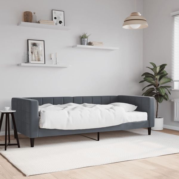 vidaXL Denná posteľ s matracom tmavosivá 90x200 cm zamat