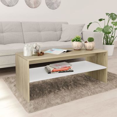 vidaXL Konferenčný stolík, biela+dub sonoma 100x40x40 cm, drevotrieska