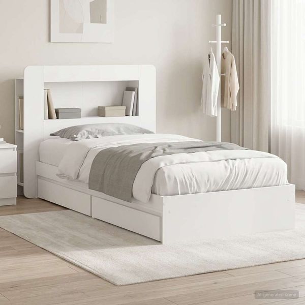 vidaXL Rám postele so skladom Biela 75 x 190 cm Kompozitné drevo