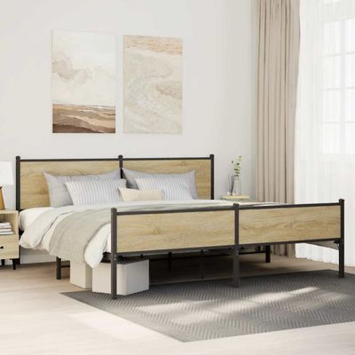 vidaXL Kovový posteľný rám bez matraca dub sonoma 200x200 cm