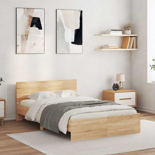vidaXL Posteľný rám s čelom a LED dub sonoma 135x190 cm