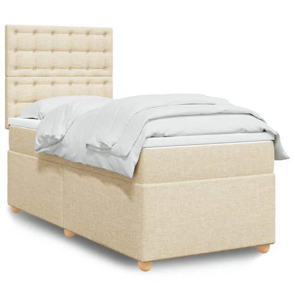 vidaXL Posteľný rám boxspring s matracom krémový 90x190 cm látka