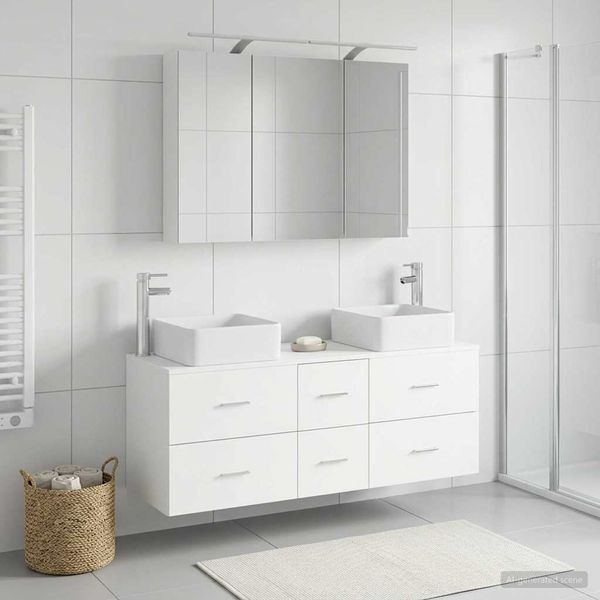 vidaXL Sada kúpeľňového nábytku 4 pcs Biela Kompozitné drevo a sklo