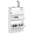 vidaXL Botník lesklý biely 63x24x104 cm spracované drevo