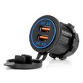 Vodotesná nabíjačka s MODRÝM LED podsvietením 2xUSB QC3.0 12/24V AMiO-04218