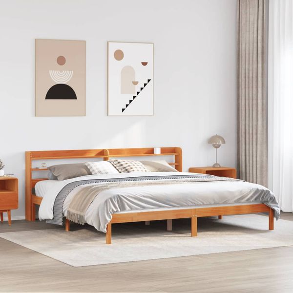 vidaXL Posteľný rám s čelom voskovo hnedý 200x200 cm borovicový masív