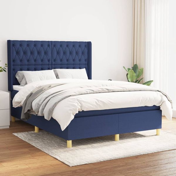 vidaXL Posteľný rám boxspring s matracom modrý 140x200 cm látka