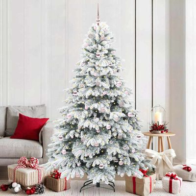 vidaXL Umelý vianočný stromček s 300 LED-i Biela 210 cm PE a PVC