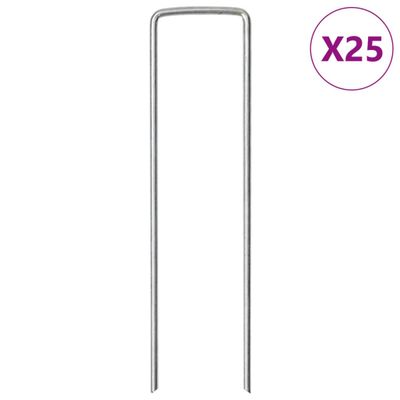 vidaXL Stanové kolíky v U tvare 25 ks 15x3,5 cm pozinkovaná oceľ