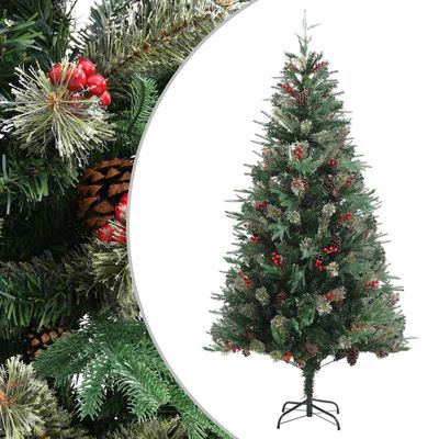 vidaXL Vianočný stromček s borovicovými šiškami zelený 225 cm PVC a PE