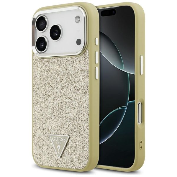 Puzdro Guess Glitter Triangle Logo MagSafe pre iPhone 17 Pro zlaté