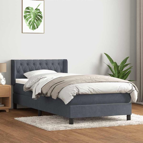 vidaXL Posteľný rám boxspring s matracom tmavosivý 100x210 cm zamat