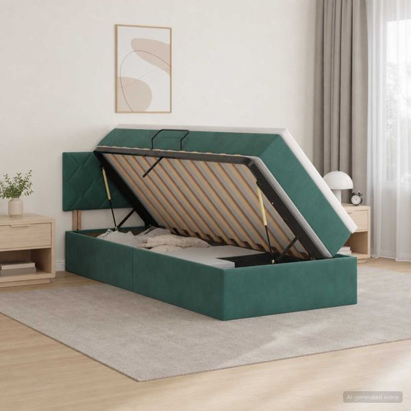 vidaXL Úložná posteľ s čelnou doskou Tmavozelená 90 x 200 cm Zamat