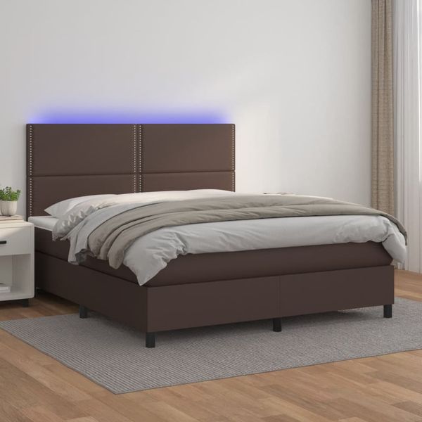 vidaXL Boxspring posteľ s matracom a LED hnedá 140x190 cm umelá koža