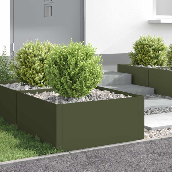 vidaXL Obrubník trávnika 4 ks 60 x 60 x 35 cm Oceľ Olivovo zelená