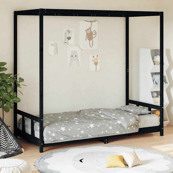 vidaXL Rám detskej postele čierny 90x200 cm masívna borovica