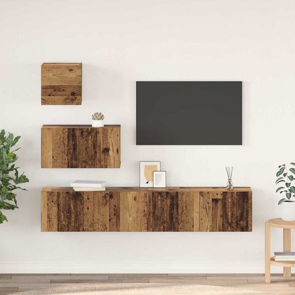 vidaXL Zostava TV skriniek Nástenný 4 pcs Staré drevo Kompozitné drevo