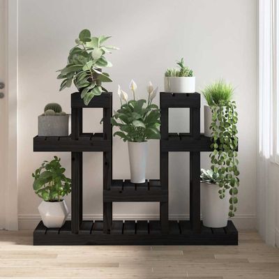 vidaXL Stojan na rastliny čierny 104,5x25x77,5 cm masívna borovica