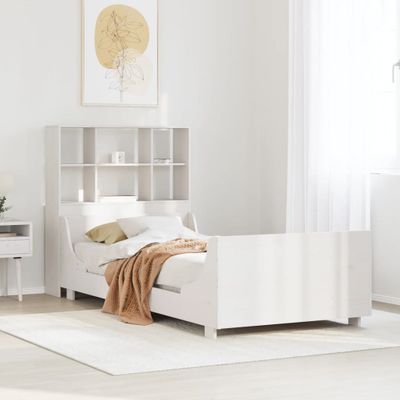 vidaXL Posteľ s knižnicou bez matraca biela 75x190 cm masívne drevo