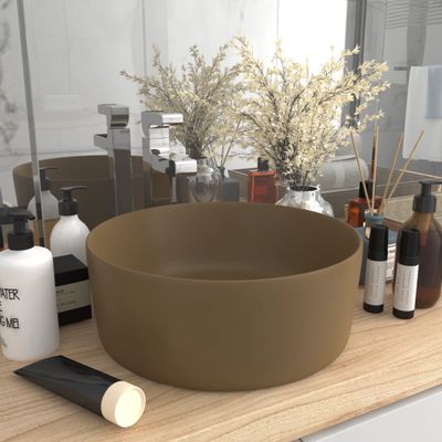 vidaXL Luxusné umývadlo, okrúhle, matné krémové 40x15 cm, keramika