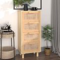 vidaXL Komoda hnedá 40x30x90 cm masívna borovica a prírodný ratan