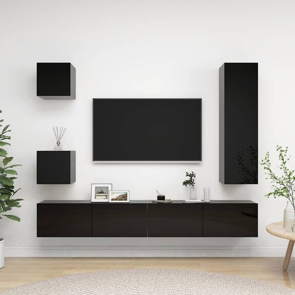 vidaXL 5-dielna súprava TV skriniek lesklá čierna drevotrieska