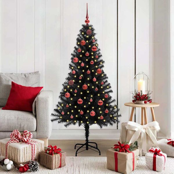 vidaXL Vianočný stromček s 150 LED-i so stojanom Čierna 150 cm PVC