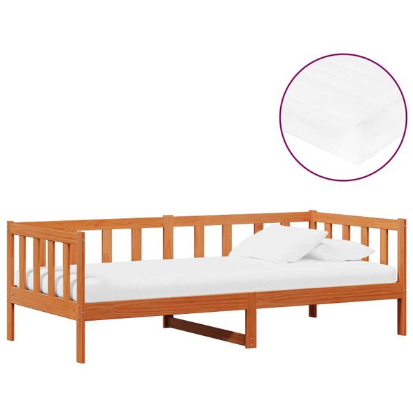 vidaXL Denná posteľ s matracmi Voskovo hnedá a biela 90 x 200 cm