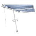vidaXL Samostatne stojaca automatická markíza 300x250 cm modro-biela