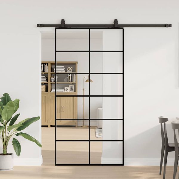 vidaXL Posuvné dvere s kovaním čierne 102x205 cm ESG sklo