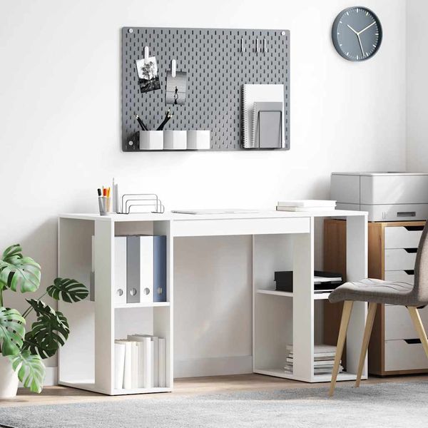 vidaXL Stôl s poličkou Biela 130 x 50.5 x 75 cm Kompozitné drevo