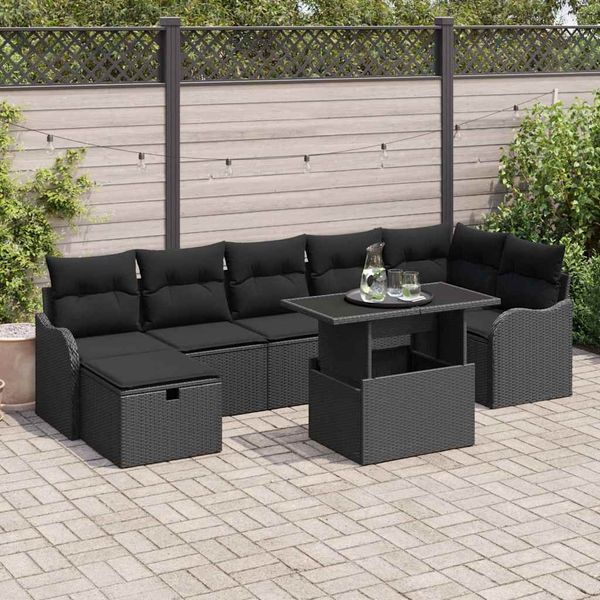 vidaXL Súprava záhradných pohoviek s vankúšom 8 pcs Čierna Poly ratan