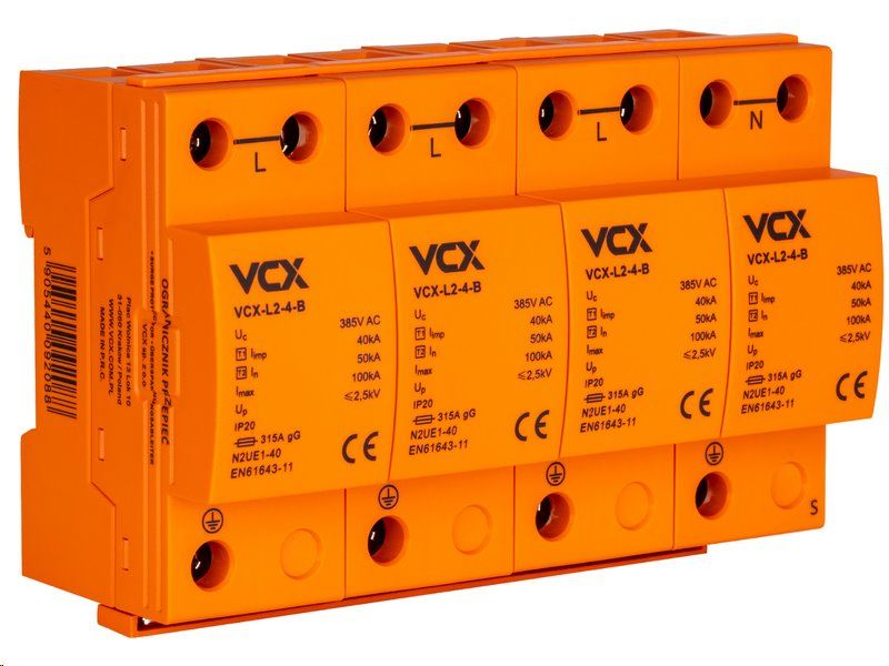 Prepäťová ochrana VCX L2-4-B AC trieda T1 (B) 4P 40 kA GDT s plynným iskrišťom