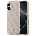 Puzdro Guess Case Magsafe 4G PU Kožené s trojuholníkovým logom a zlatým kovovým rámom fotoaparátu pre iPhone 17 Ružová
