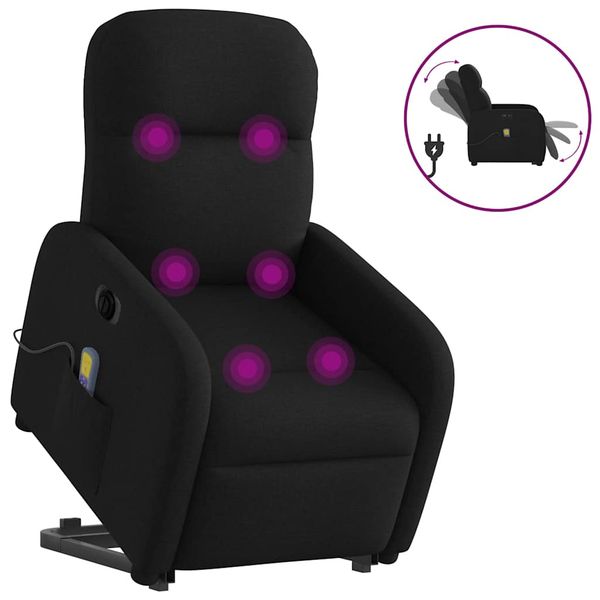 vidaXL Zdvíhacie a sklápacie elektrické masážne kreslo, čierne, látka