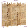 vidaXL Ručne vyrezávaný 5-panelový paraván hnedý 200x165 cm mangovníkový masív