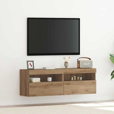 vidaXL TV nástenná skriňa s LED 2 pcs dub artisan 60 x 30 x 40 cm