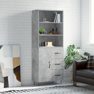 vidaXL Vysoká skrinka betónová sivá 69,5x34x180 cm spracované drevo