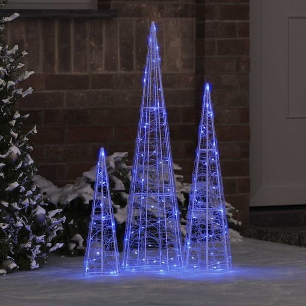 vidaXL Vianočný stromček s 90 LED-i 3 pcs Modrá 20 x 20 x 80 cm Akryl