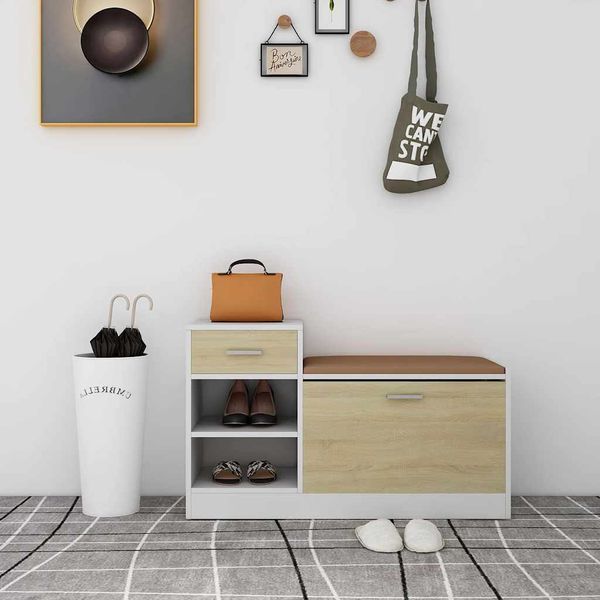 vidaXL Lavica na topánky, biela+sonoma 94,5x31x57 cm, kompozitné drevo