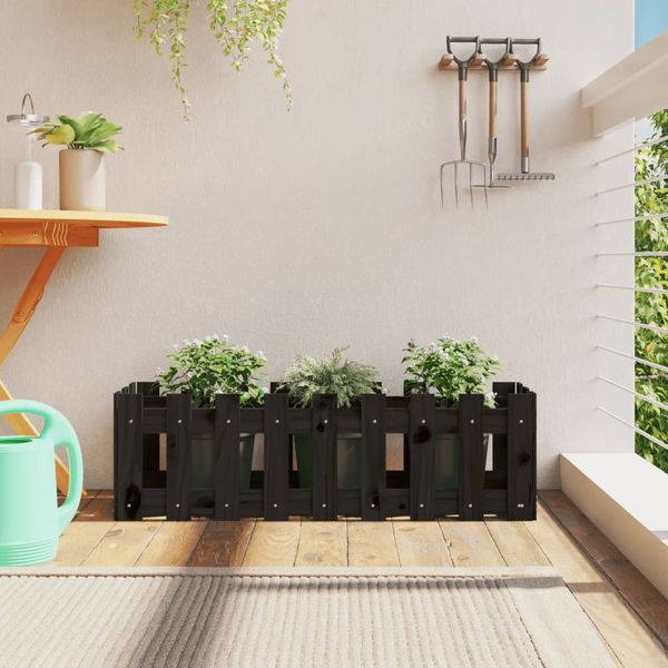 vidaXL Vyvýšený záhon s dizajnom plotu čierny 100x30x30 cm borovica