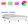 vidaXL Rám postele s LED pásikmi Biela 180 x 200 cm Umelá koža