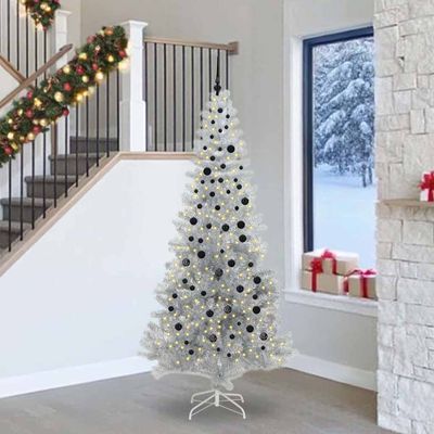 vidaXL Vianočný stromček s 300 LED-i so stojanom Strieborná 240 cm PET