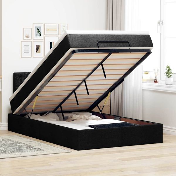 vidaXL Osmanská posteľ s matracom a LED čierna 120x190 cm látka