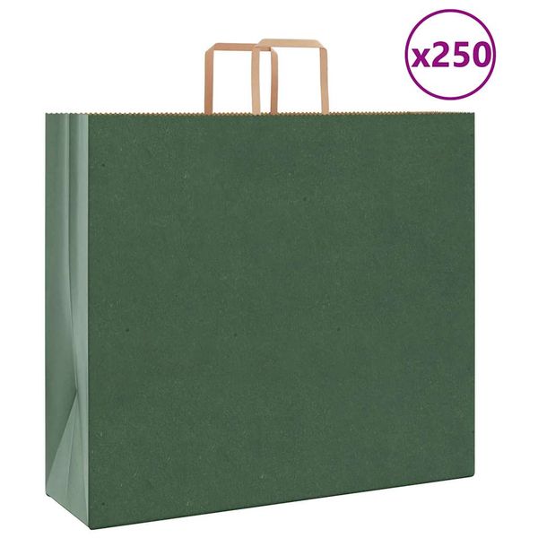 vidaXL Papierové tašky 250 ks s rúčkami, zelené, 54x15x49 cm