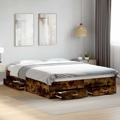 vidaXL Posteľný rám so zásuvkami dymový dub 140x200cm kompozitné drevo